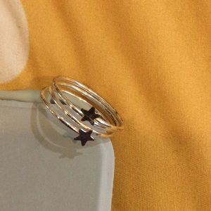 Adjustable silver vintage cocktail ring with stars